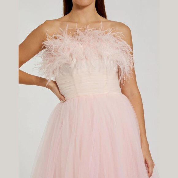 Mac Duggal 20557 Size 6 Pink Ombre Strapless Feather Bodice Tulle Gown‎ Dress - Picture 2 of 3